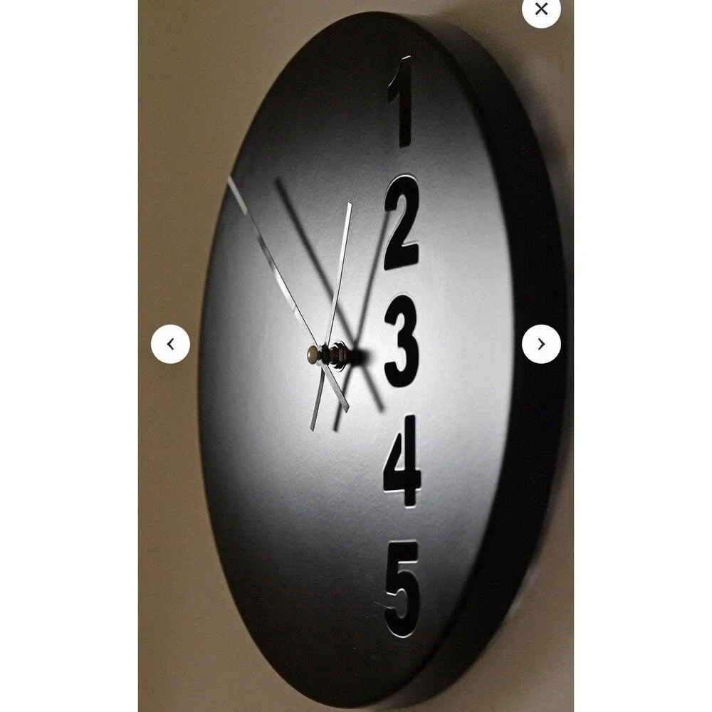 *READ* Vintage 1999 Ikea FEJS Wall Clock: Black Steel with Cutout Numbers